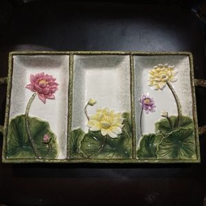 Pacific Rim China Handpainted Exclusive Divided 3 Section Serving Dish Waterlily